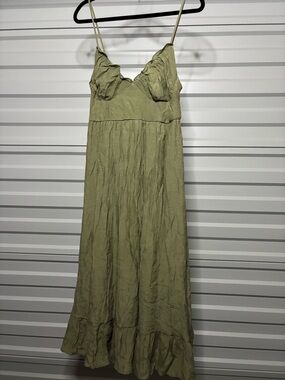 Sleeveless Olive Green Maxi Slip Dress with Ruffle Hem